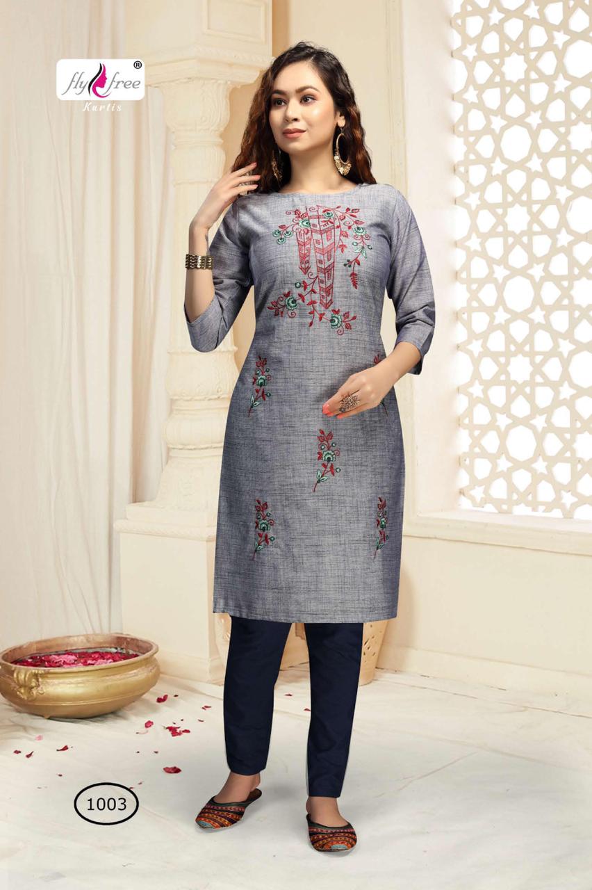 Fly Free Pyramid Heavy Latest Fancy Handloom Designer Emboridery Cotton Kurti With Pant Collection